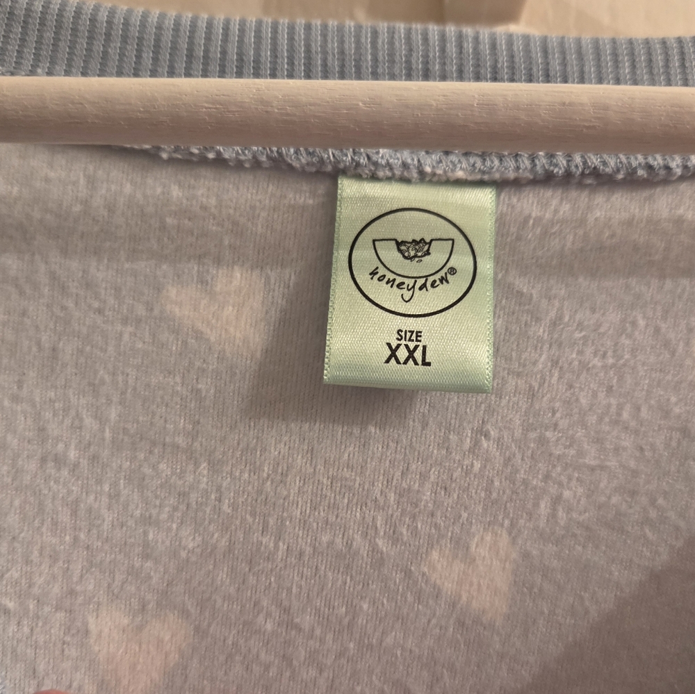 Honeydew Women's 2-Piece Fleece Lounge Pajama Set, Light Blue & White Hearts - Picture 6 of 7